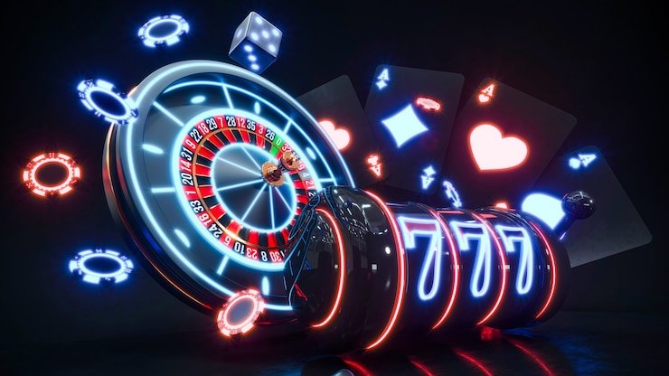 Antarmuka Mesin Arcade macan bola dengan simbol berwarna dan tombol putar